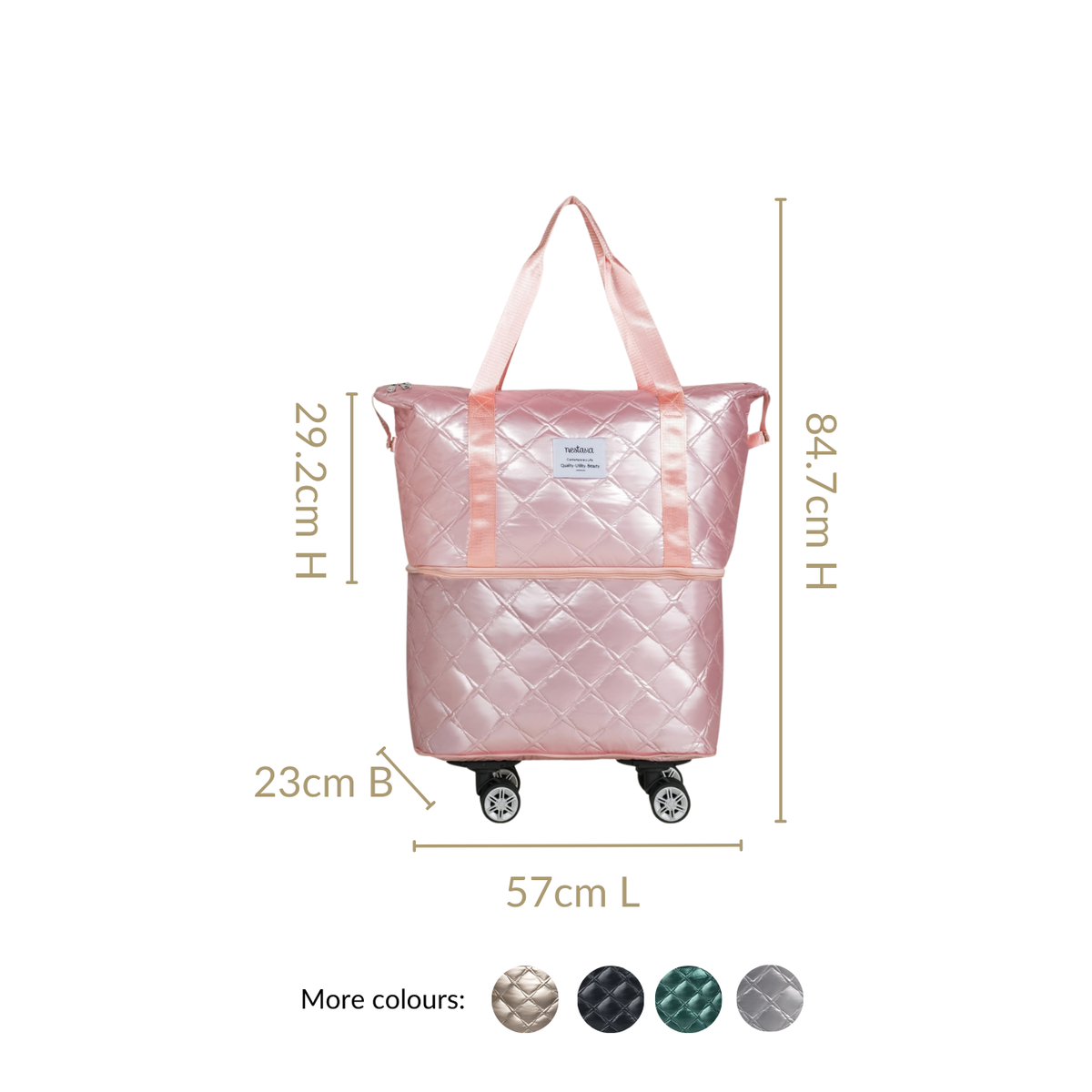 Movo Adjustable Travel Bag With Detachable Wheels Pearl Pink Nestasia