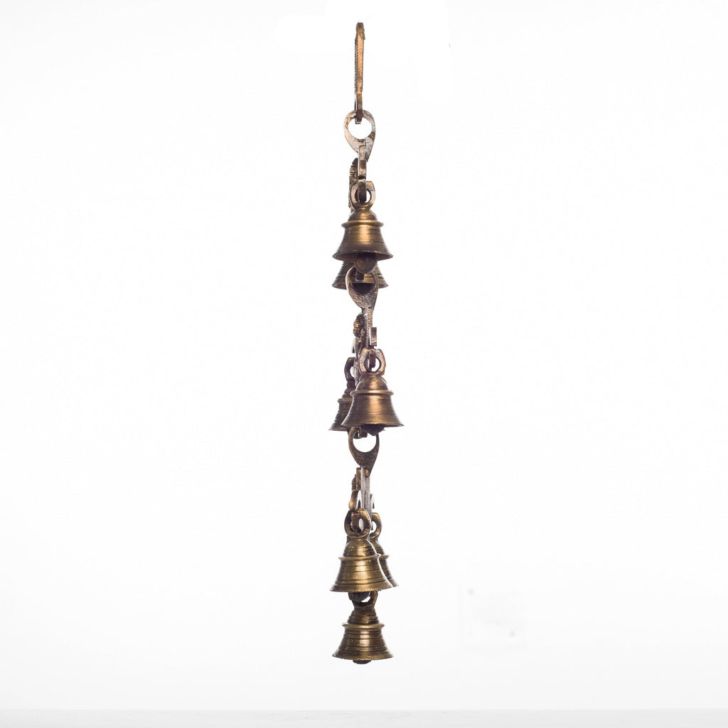 Brown Brass Ganesha Laxmi Saraswati Wall Hanging Bells Kafalo