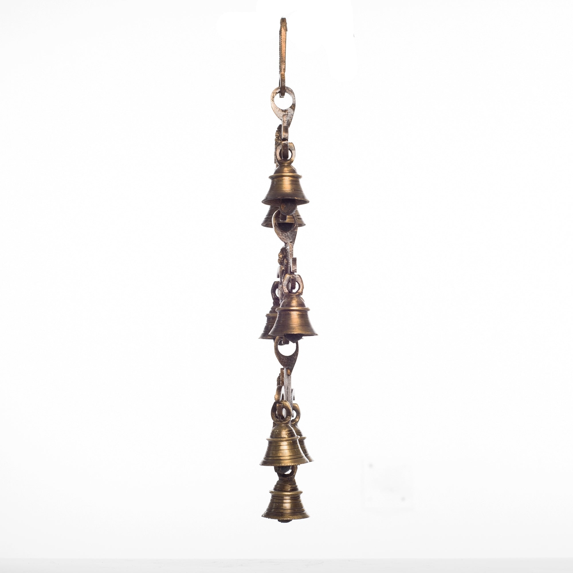 Brown Brass Ganesha Laxmi Saraswati Wall Hanging Bells Kafalo