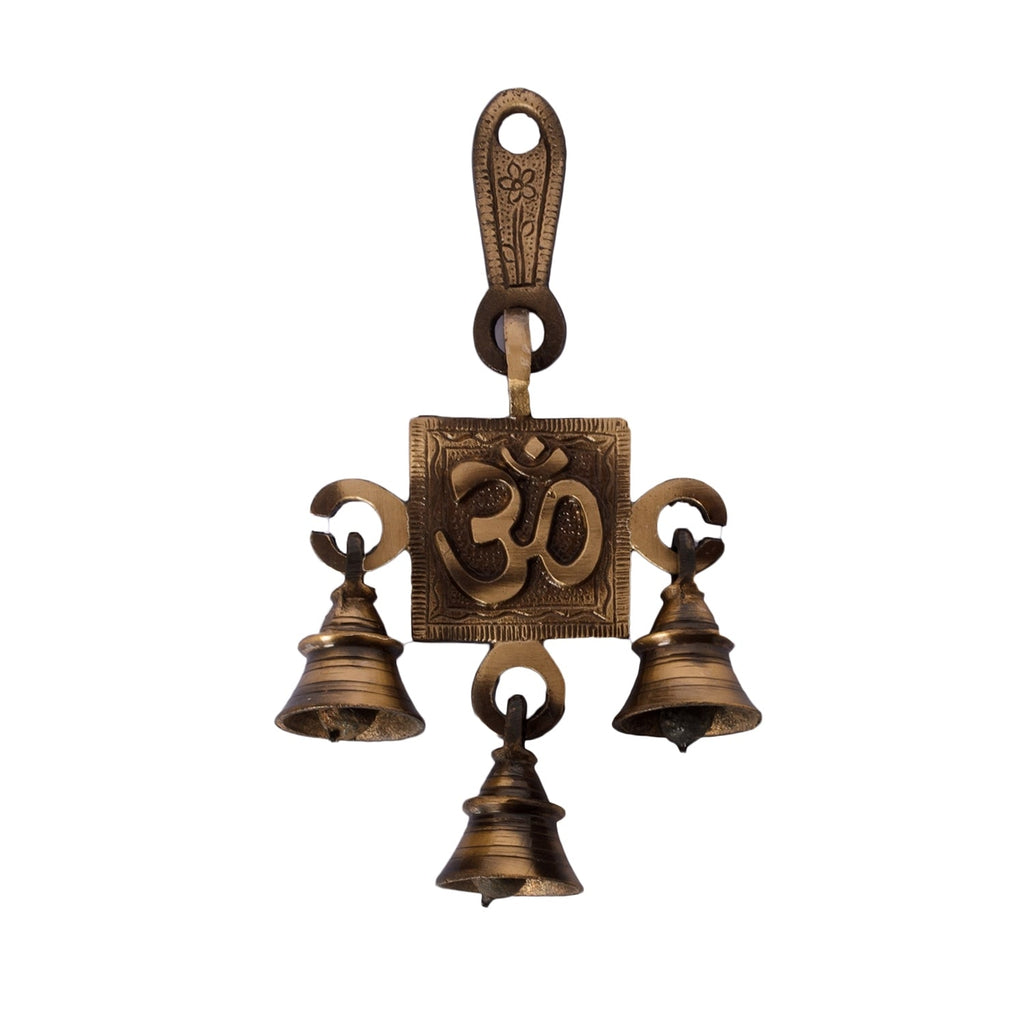 Brass Brown and Golden Om Symbol Wall Hanging/Art with Bells Kafalo