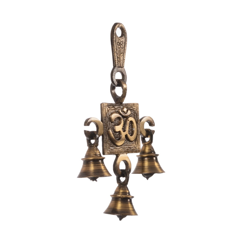 Brass Brown and Golden Om Symbol Wall Hanging/Art with Bells Kafalo