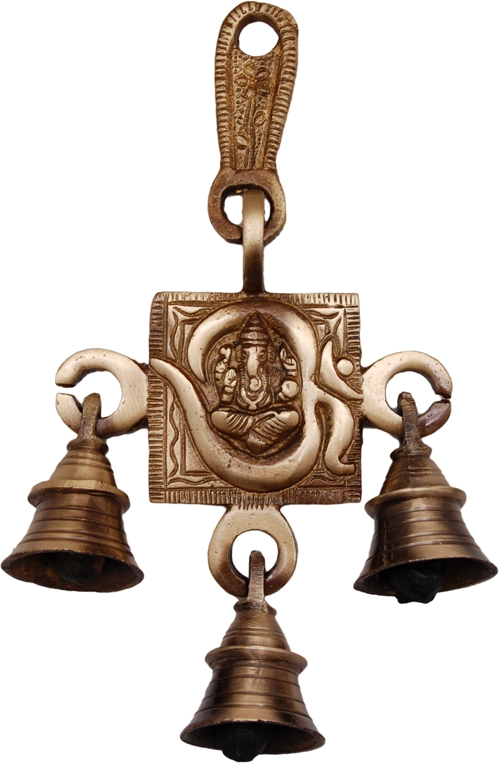 Brown Brass Om Ganesha Wall Hanging Art with bells Kafalo