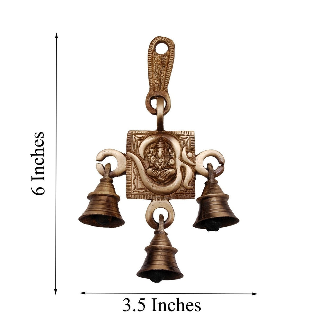Brown Brass Om Ganesha Wall Hanging Art with bells Kafalo