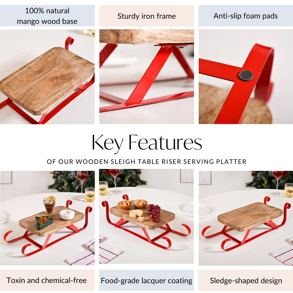 Wooden Sleigh Table Riser Serving Platter Nestasia
