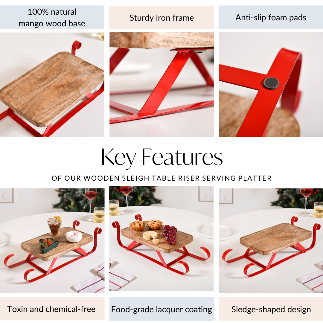 Wooden Sleigh Table Riser Serving Platter Nestasia