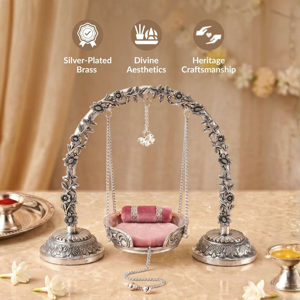 Silver Plated Brass Arch Laddoo Gopal Jhula Nestasia
