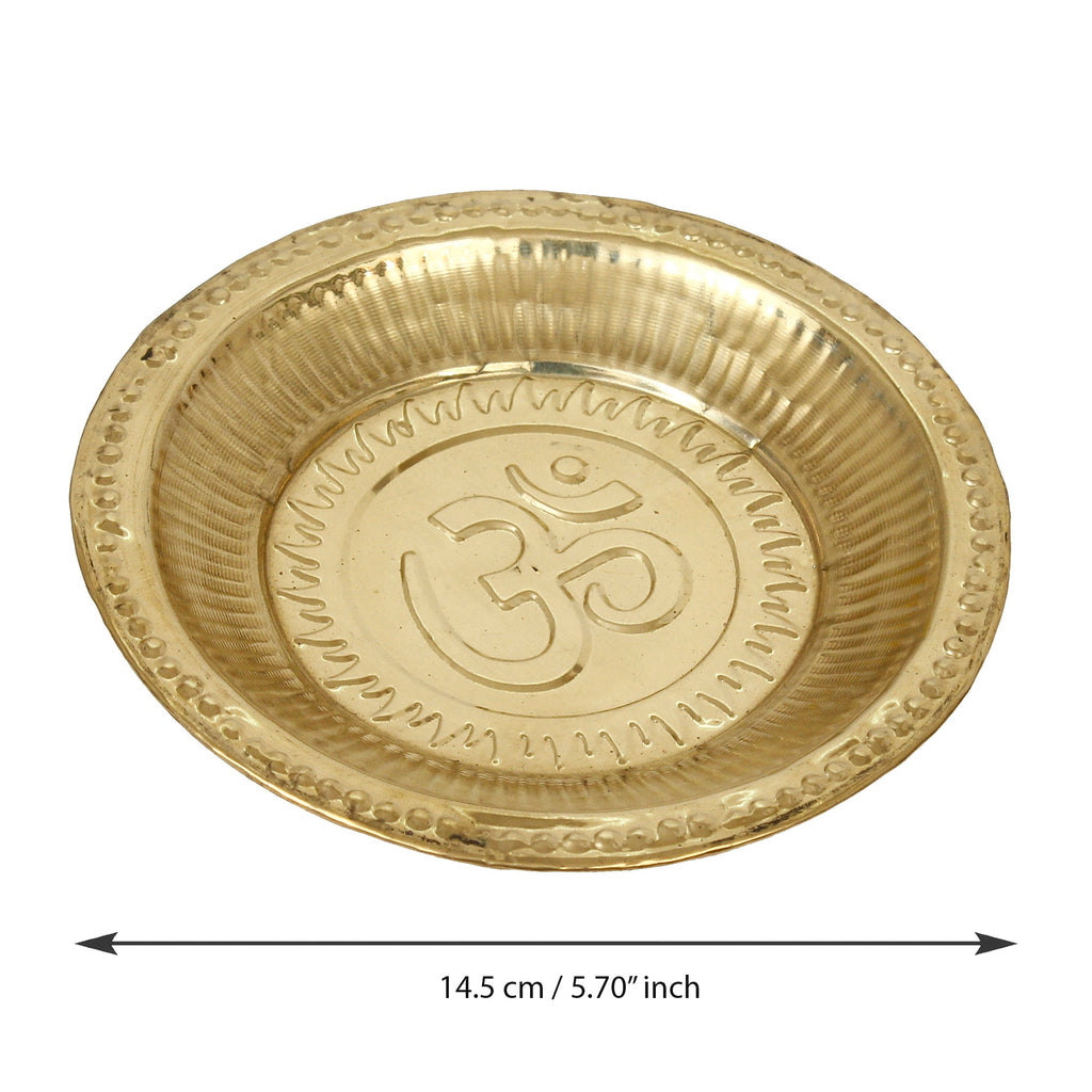 6 Inch Brass Pooja Thali with 2 Katori/Bowls, 1 Spoon and 1 Glass Kafalo