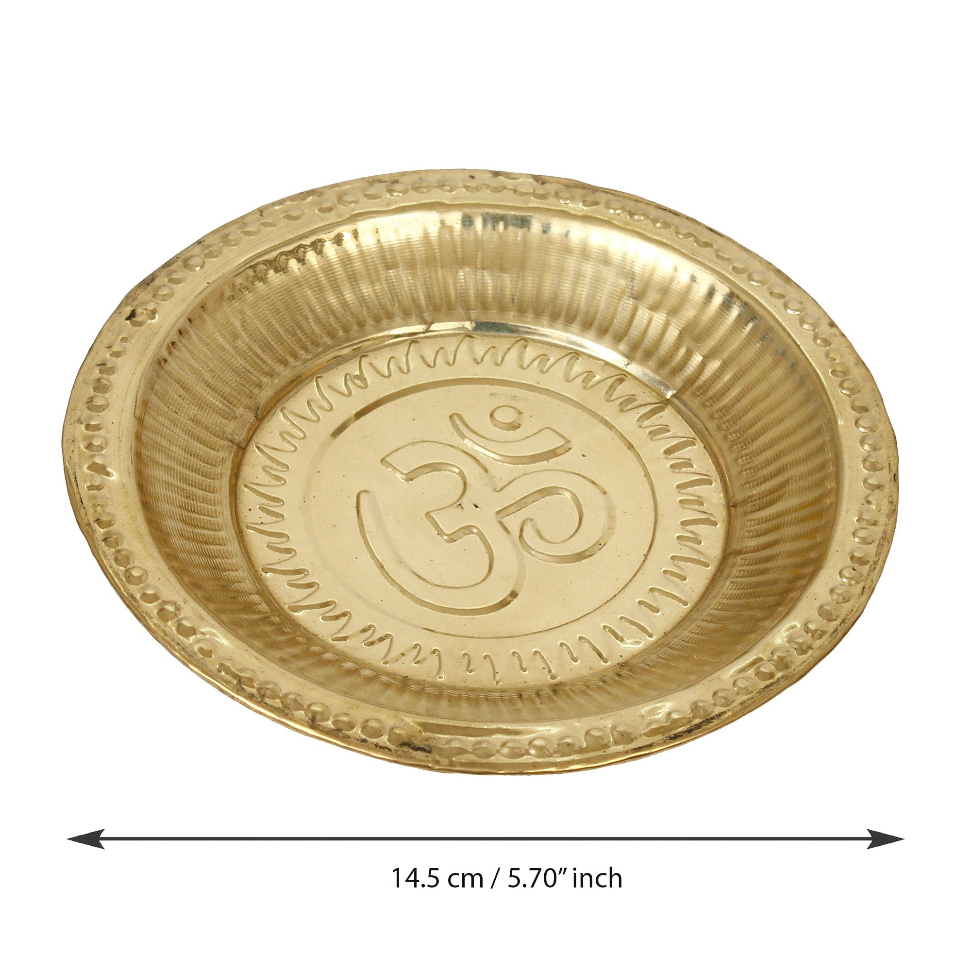 6 Inch Brass Pooja Thali with 2 Katori/Bowls, 1 Spoon and 1 Glass Kafalo