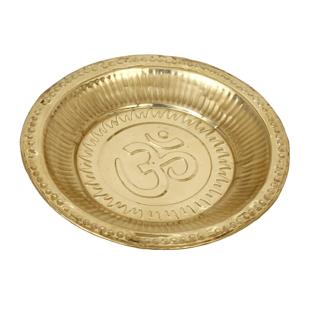 6 Inch Brass Pooja Thali with 2 Katori/Bowls, 1 Spoon and 1 Glass Kafalo