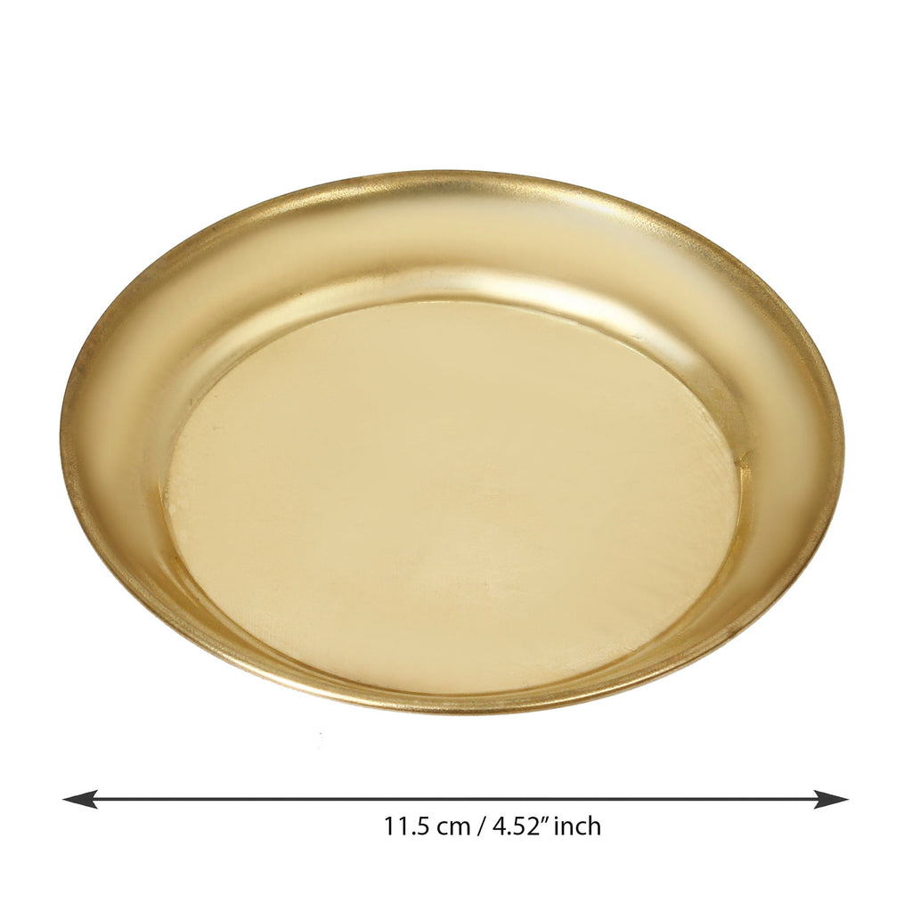 5 Inch Brass Pooja Thali with 2 Katori/Bowls, 1 Spoon and 1 Glass Kafalo