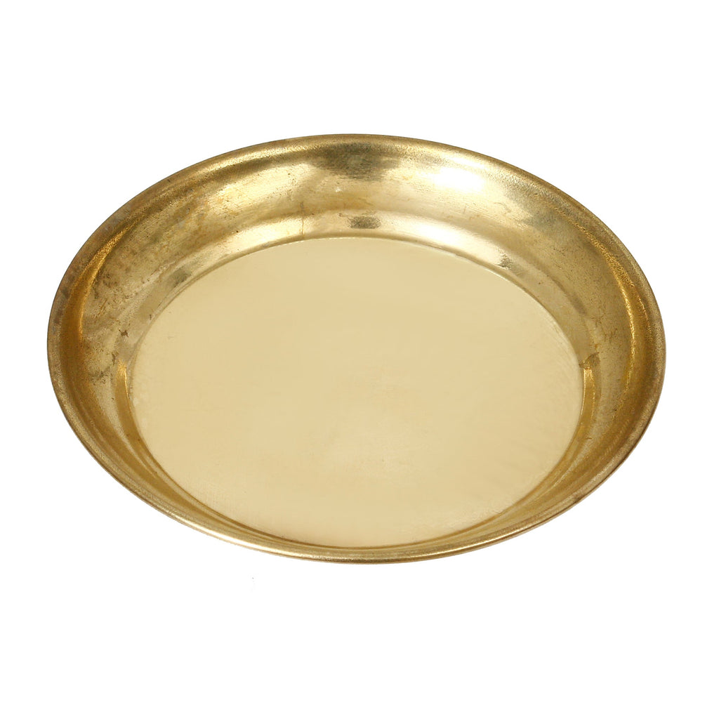 5 Inch Brass Pooja Thali with 2 Katori/Bowls, 1 Spoon and 1 Glass Kafalo