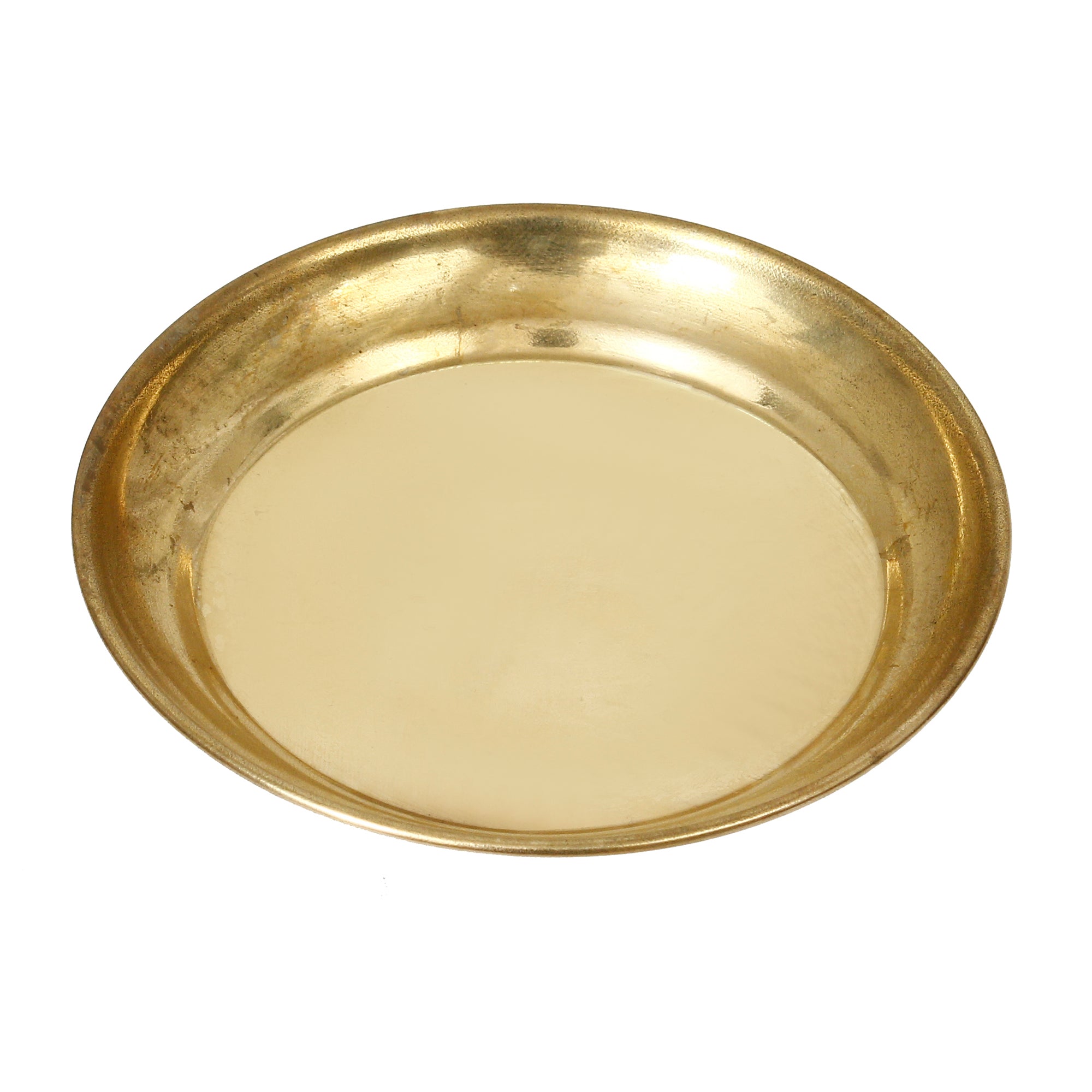 5 Inch Brass Pooja Thali with 2 Katori/Bowls, 1 Spoon and 1 Glass Kafalo