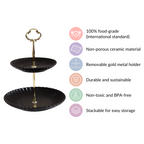 Black Gold 2-Tier Ceramic Cupcake Stand Nestasia