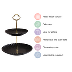 Black Gold 2-Tier Ceramic Cupcake Stand Nestasia