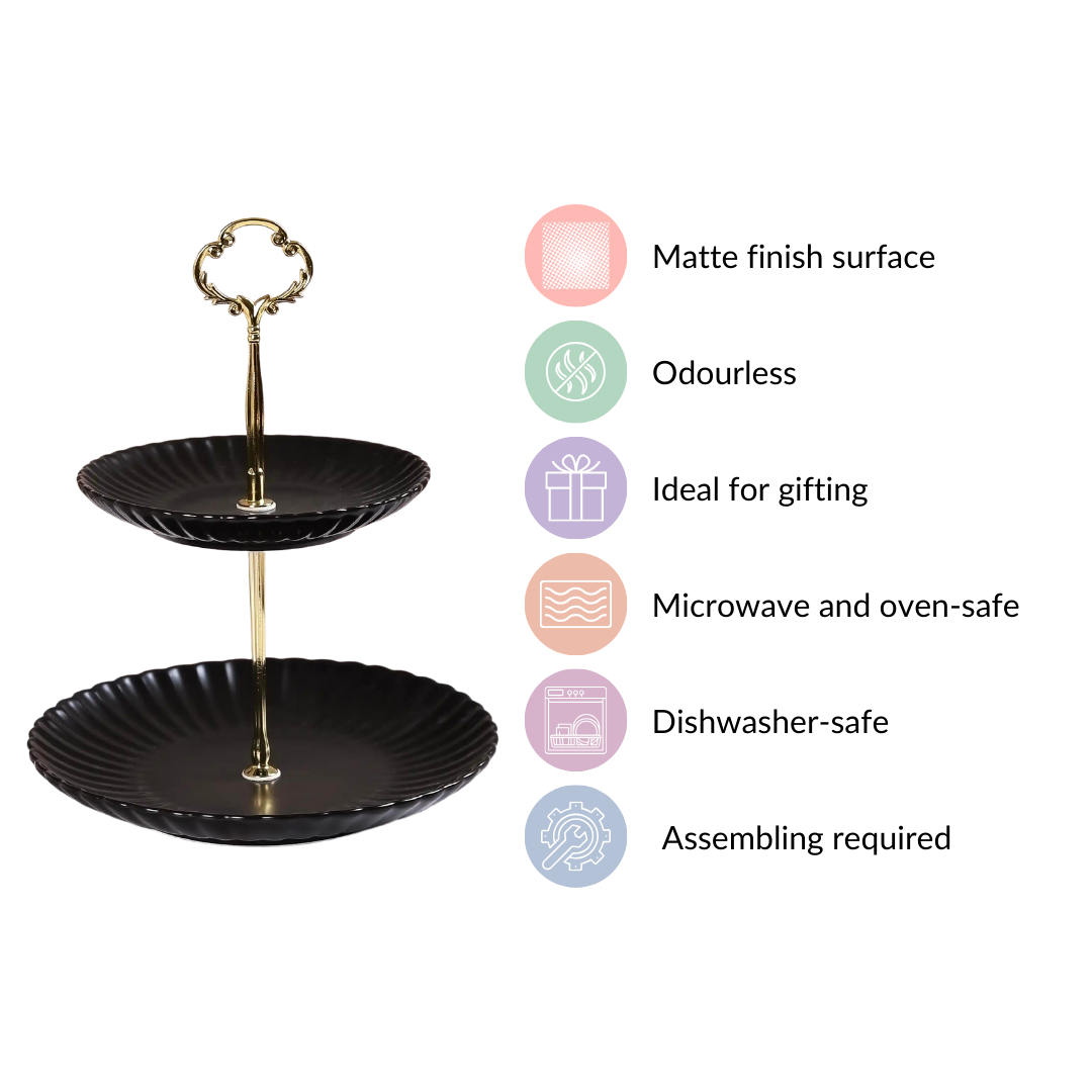 Black Gold 2-Tier Ceramic Cupcake Stand Nestasia