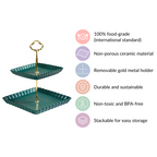 2-Tier Square Ceramic Snack Stand Green Nestasia