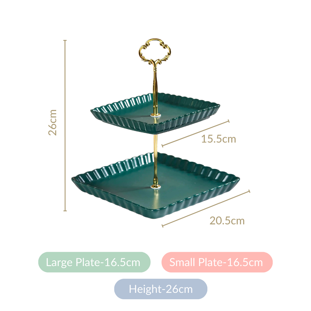 2-Tier Square Ceramic Snack Stand Green Nestasia