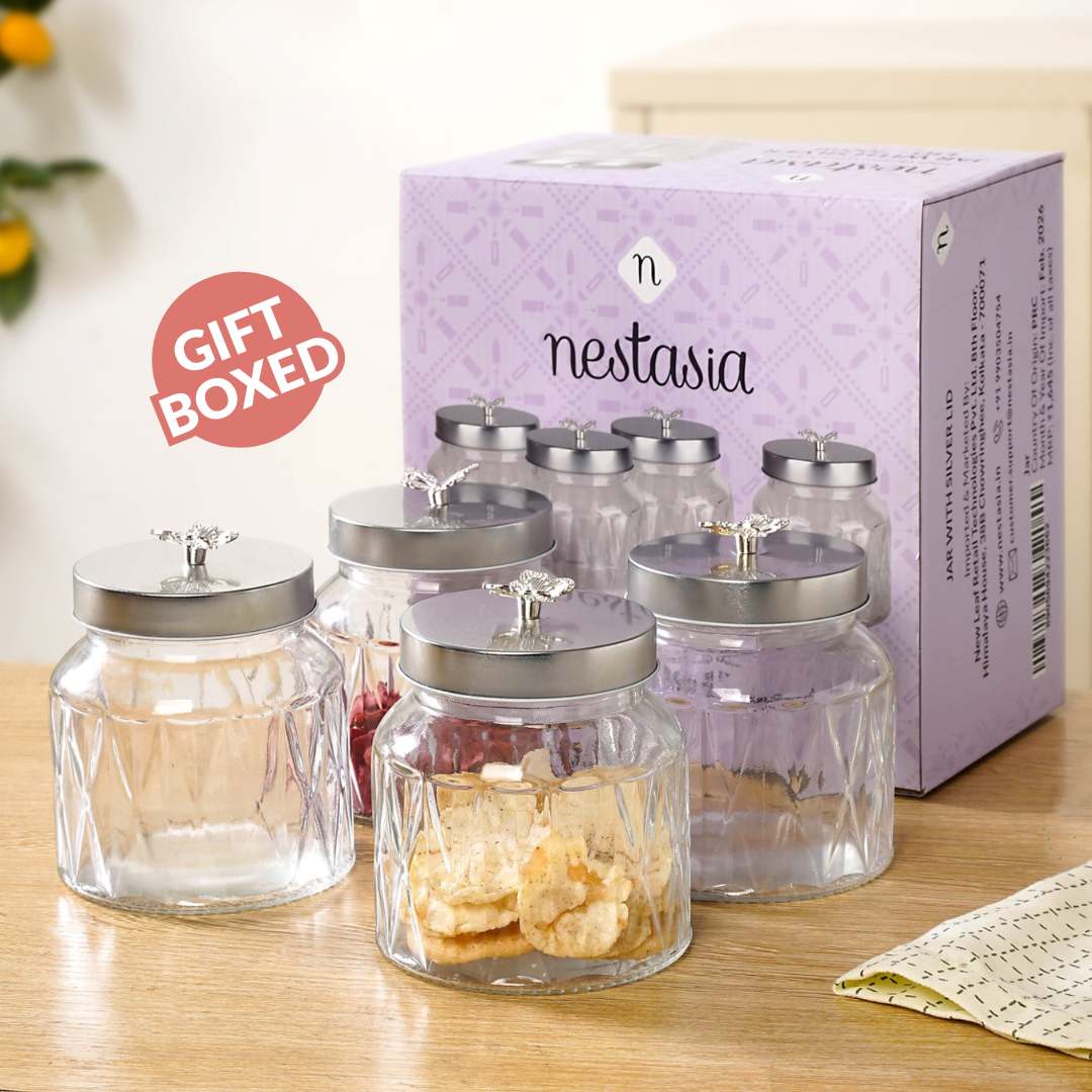 Embossed Jar With Butterfly Lid Set Of 4 700ml Nestasia