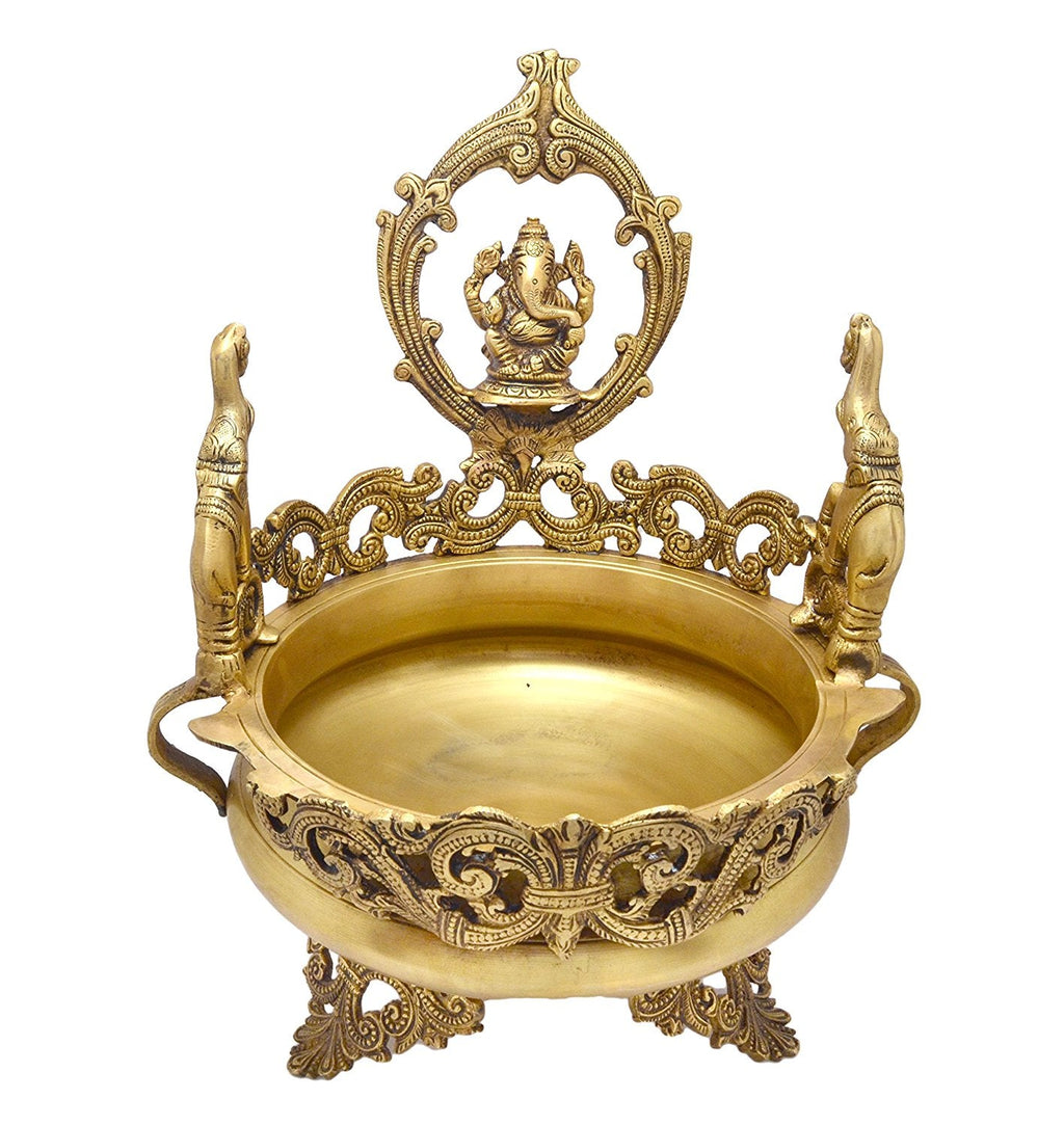Golden Brass Elephant Design Lord Ganesha Premium Urli Kafalo
