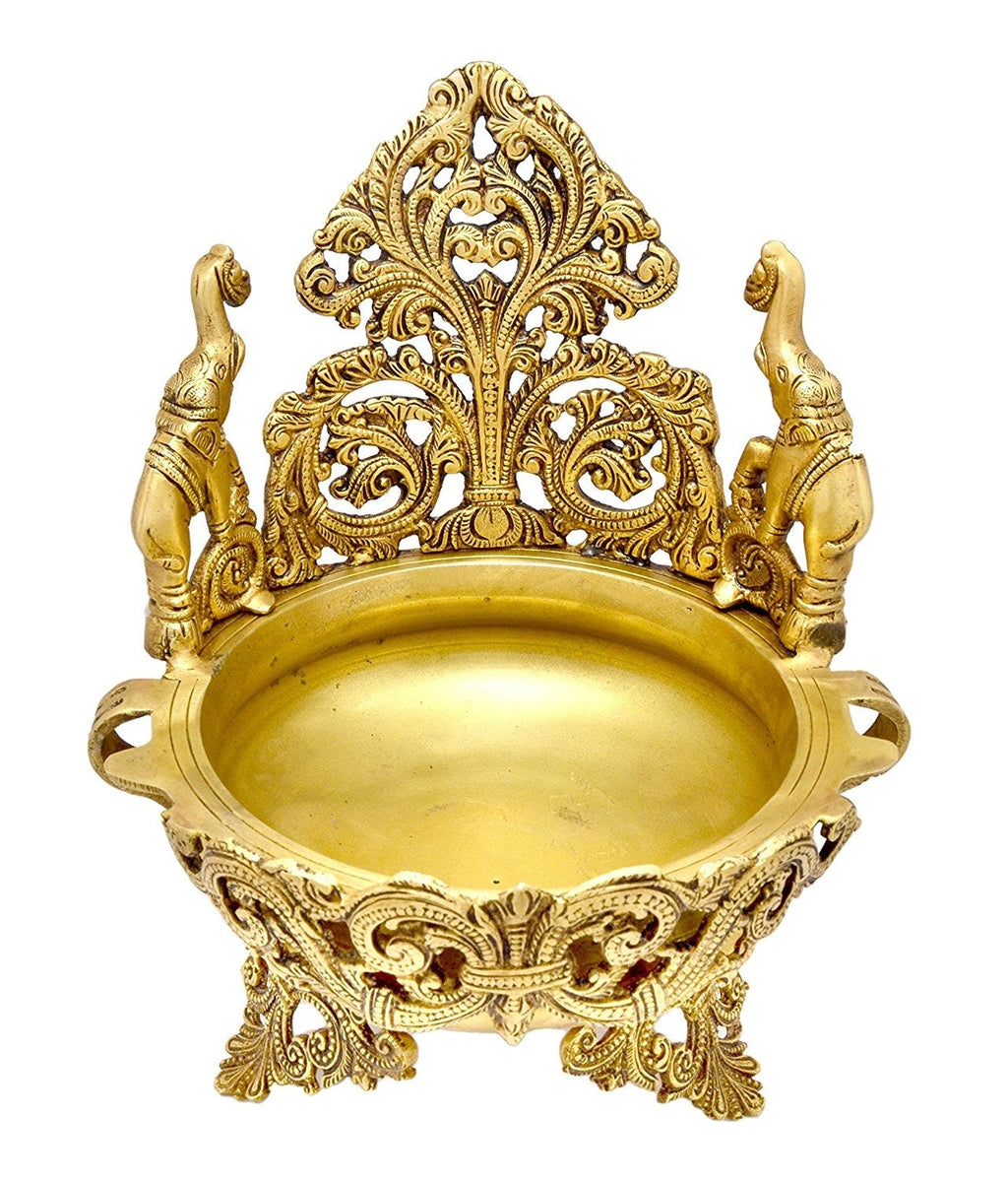 Golden Elephant Design Decorative Brass Urli Bowl Kafalo