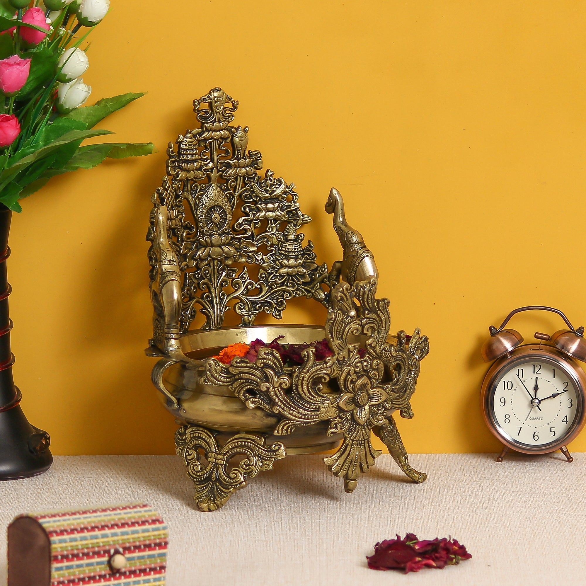 Golden Handcrafted Elephant Design Premium Brass Urli Kafalo