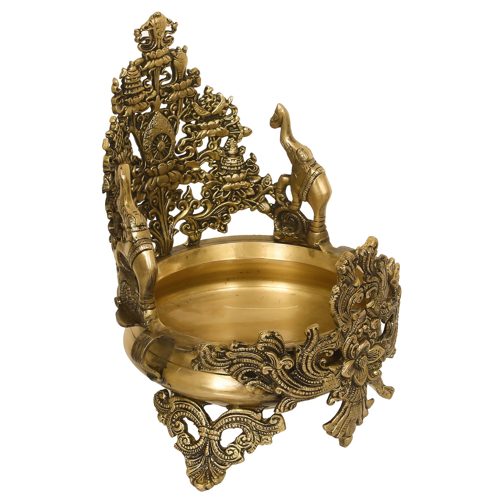 Golden Handcrafted Elephant Design Premium Brass Urli Kafalo