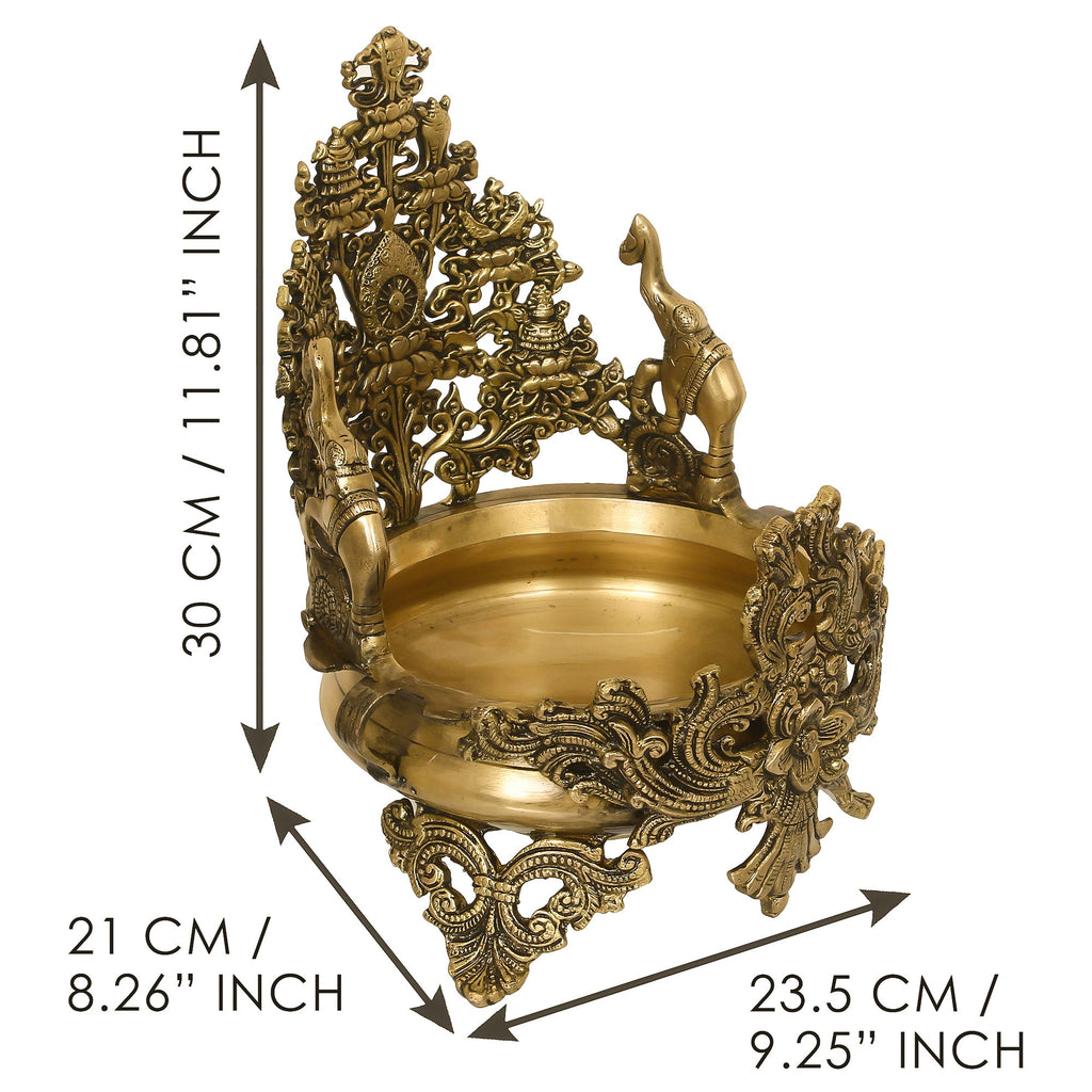 Golden Handcrafted Elephant Design Premium Brass Urli Kafalo