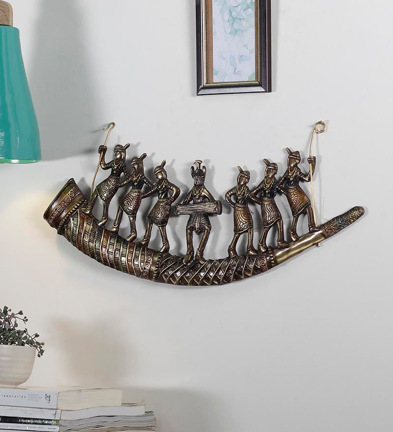 Brown Brass Tribal Folk Dancers on Shehnai Wall Hanging/Art Kafalo