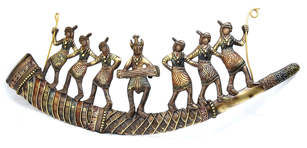 Brown Brass Tribal Folk Dancers on Shehnai Wall Hanging/Art Kafalo
