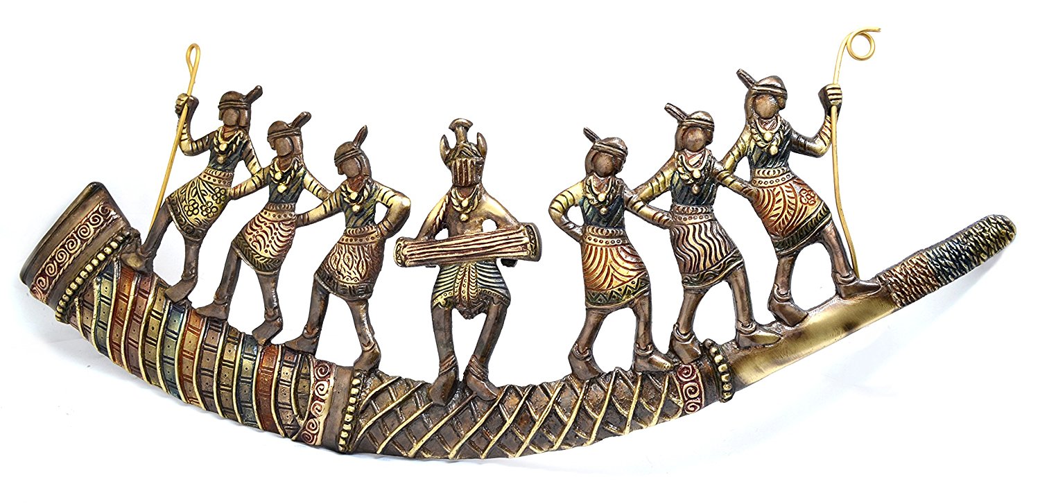 Brown Brass Tribal Folk Dancers on Shehnai Wall Hanging/Art Kafalo