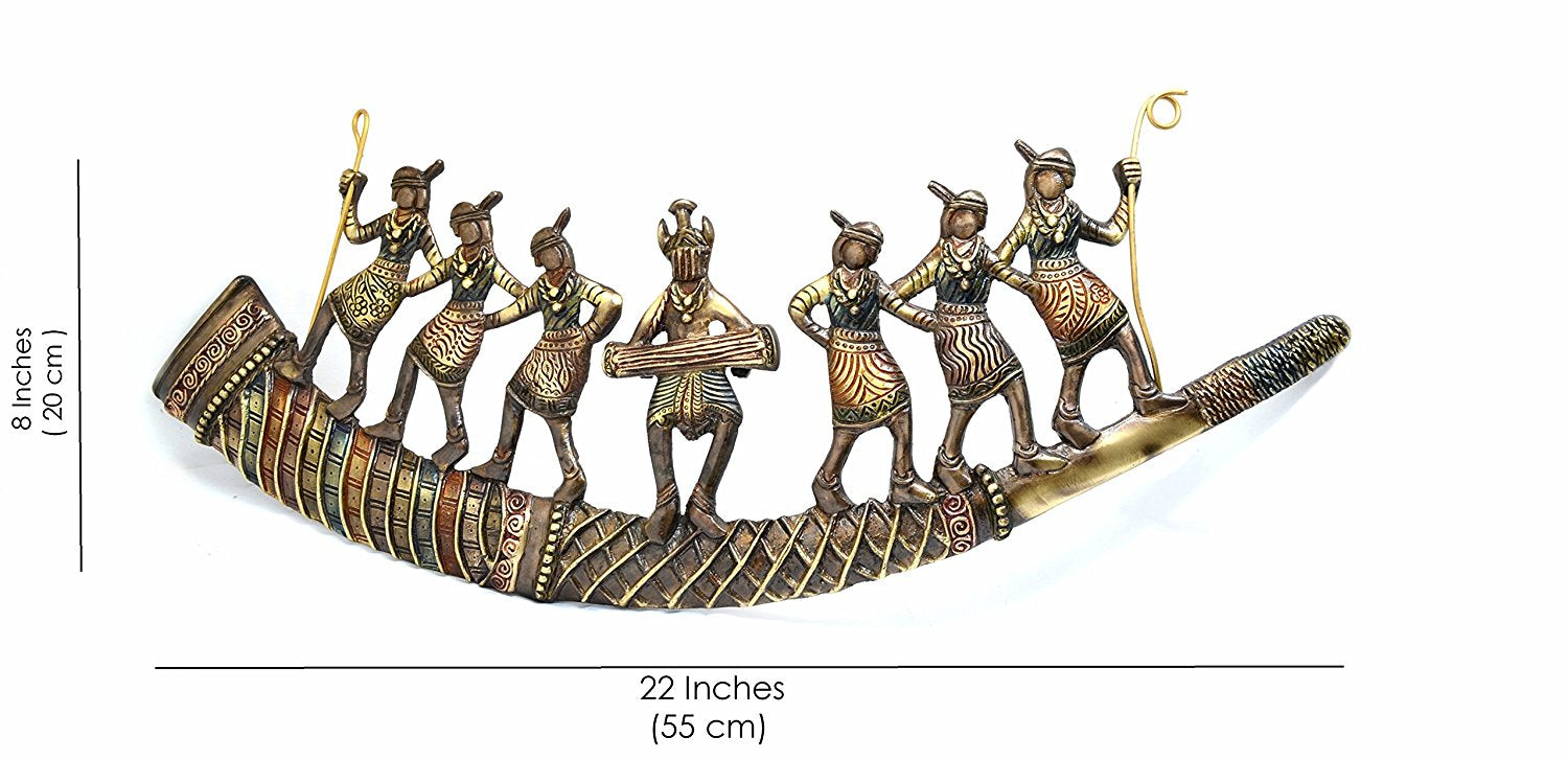 Brown Brass Tribal Folk Dancers on Shehnai Wall Hanging/Art Kafalo