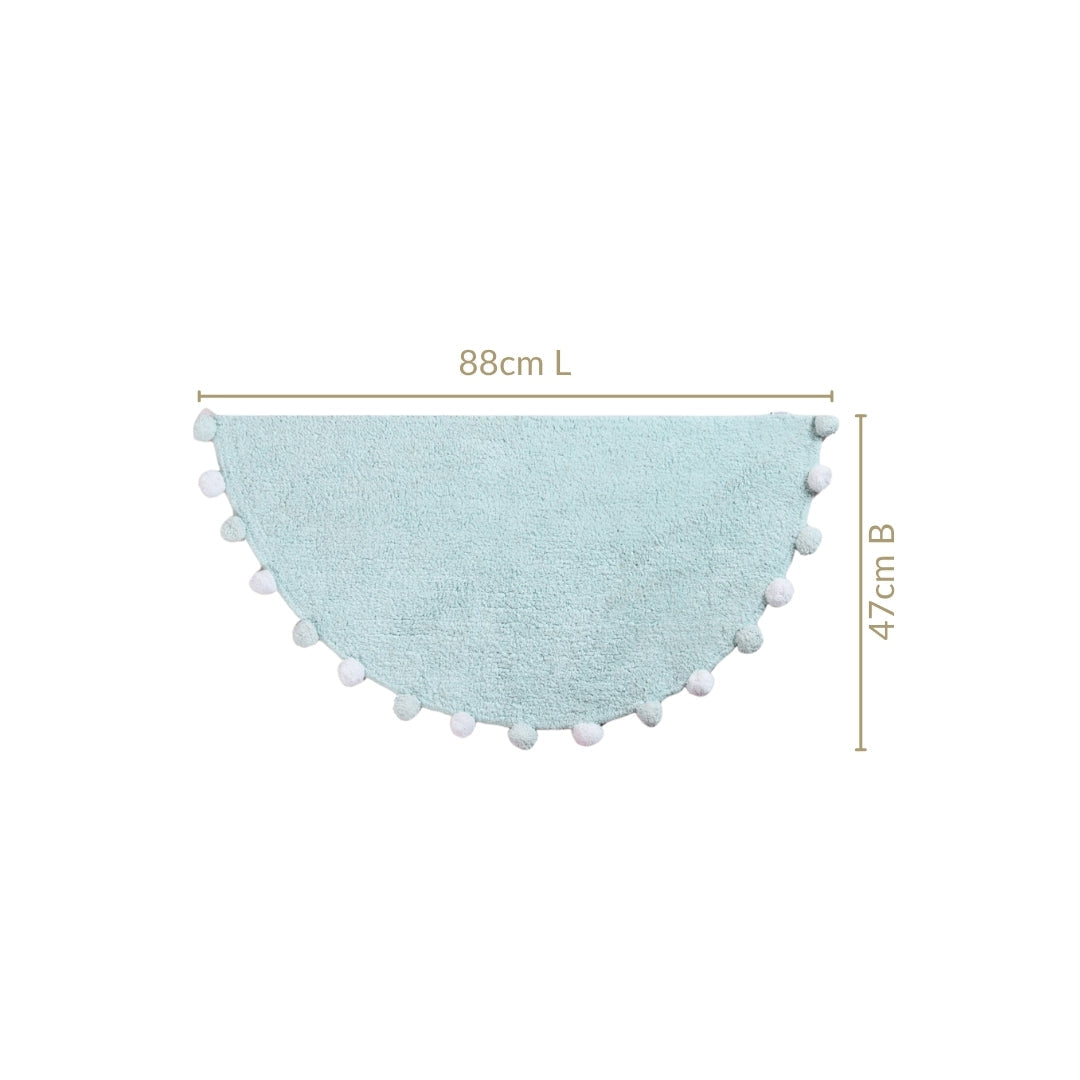 Baby Blue Pom Pom Tufted Cotton Anti Slip Floor Mat 88x47cm Nestasia