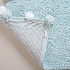 Baby Blue Pom Pom Tufted Cotton Anti Slip Floor Mat 88x47cm Nestasia