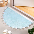 Baby Blue Pom Pom Tufted Cotton Anti Slip Floor Mat 88x47cm Nestasia
