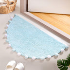 Baby Blue Pom Pom Tufted Cotton Anti Slip Floor Mat 88x47cm Nestasia