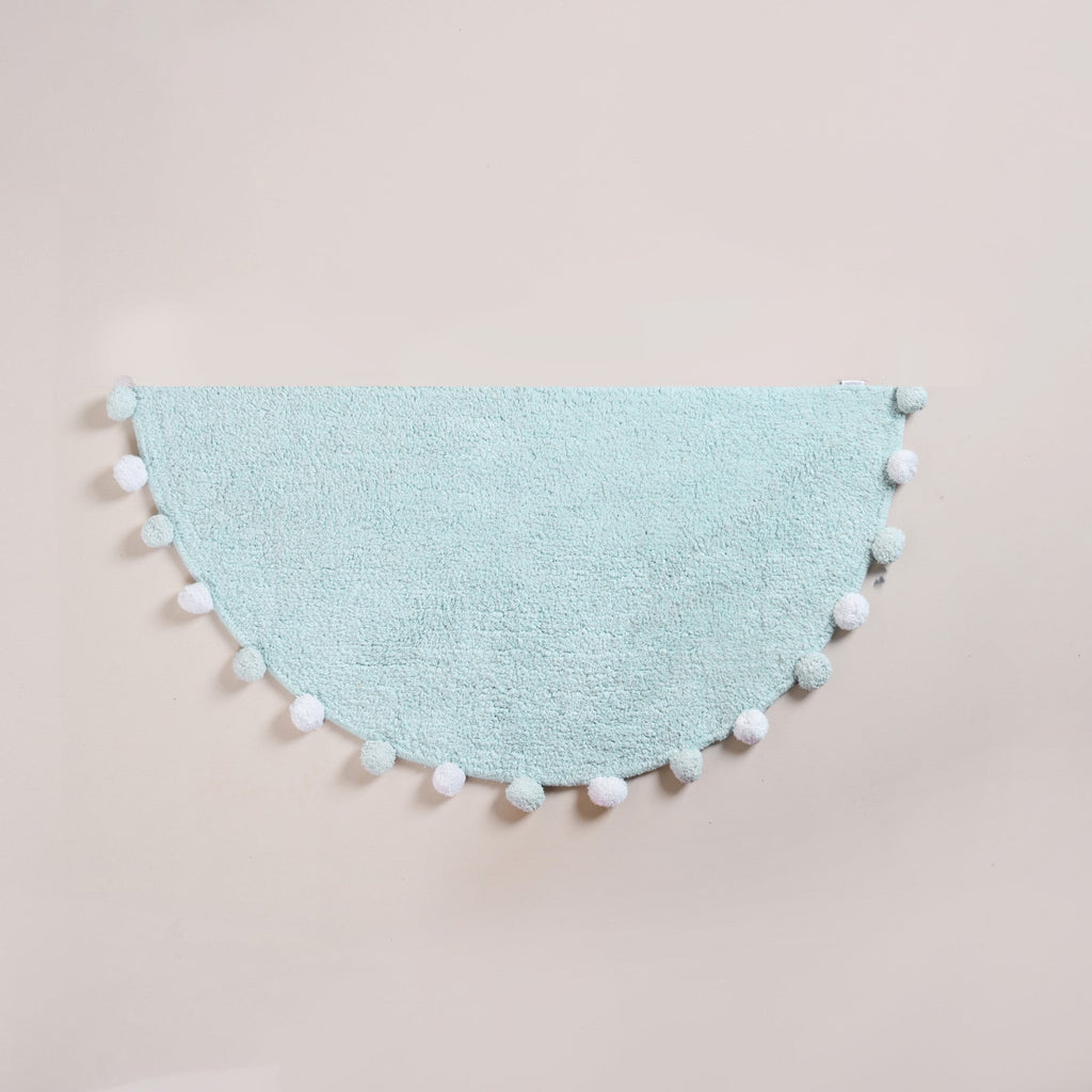 Baby Blue Pom Pom Tufted Cotton Anti Slip Floor Mat 88x47cm Nestasia