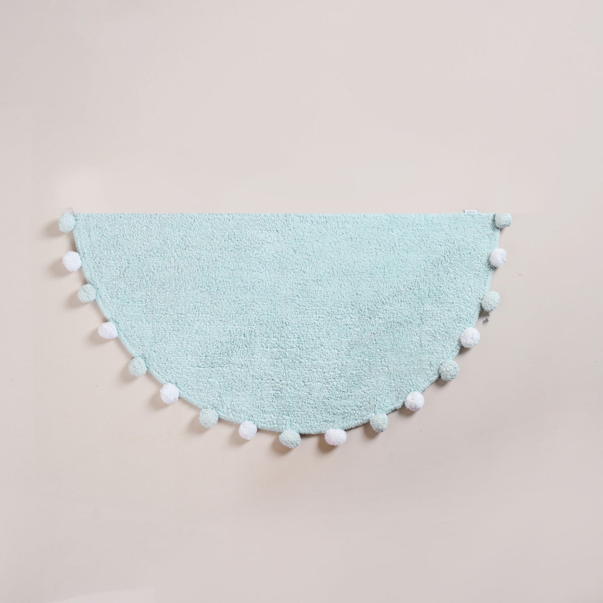 Baby Blue Pom Pom Tufted Cotton Anti Slip Floor Mat 88x47cm Nestasia