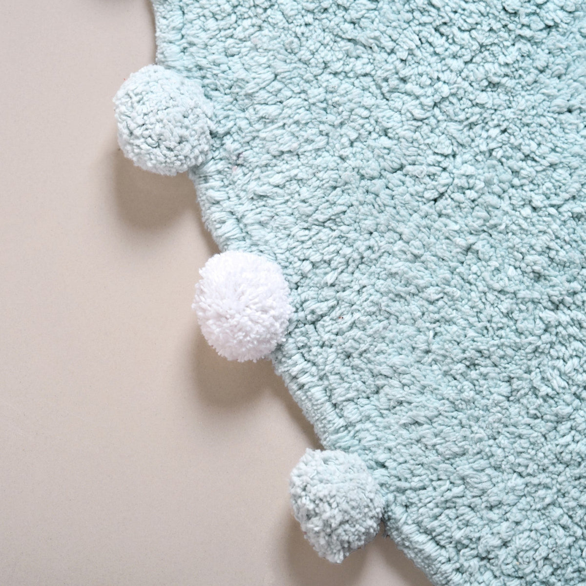 Baby Blue Pom Pom Tufted Cotton Anti Slip Floor Mat 88x47cm Nestasia