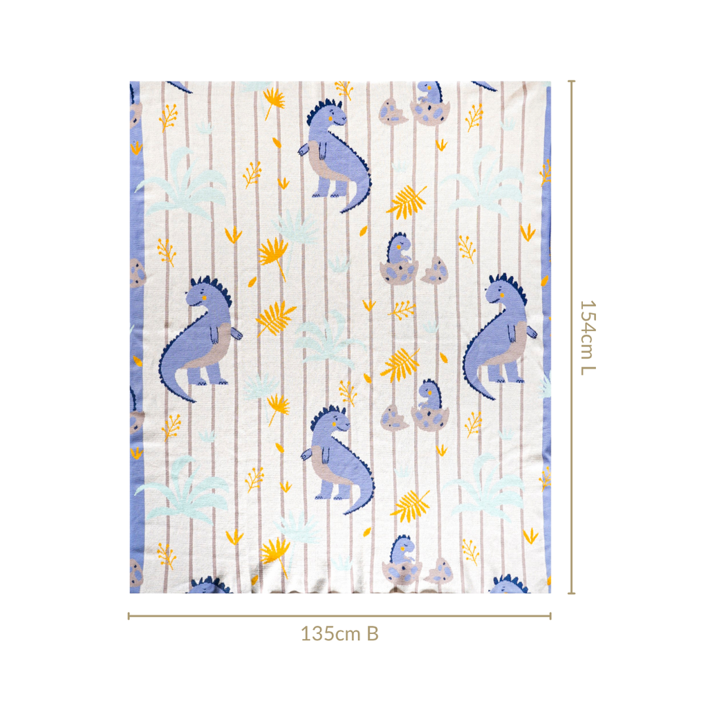 Baby Dino Knitted Kids Cotton Throw 154x135cm Nestasia