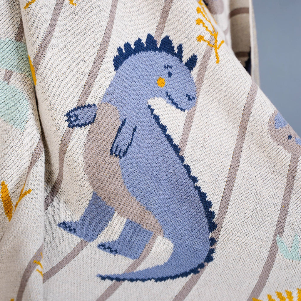 Baby Dino Knitted Kids Cotton Throw 154x135cm Nestasia