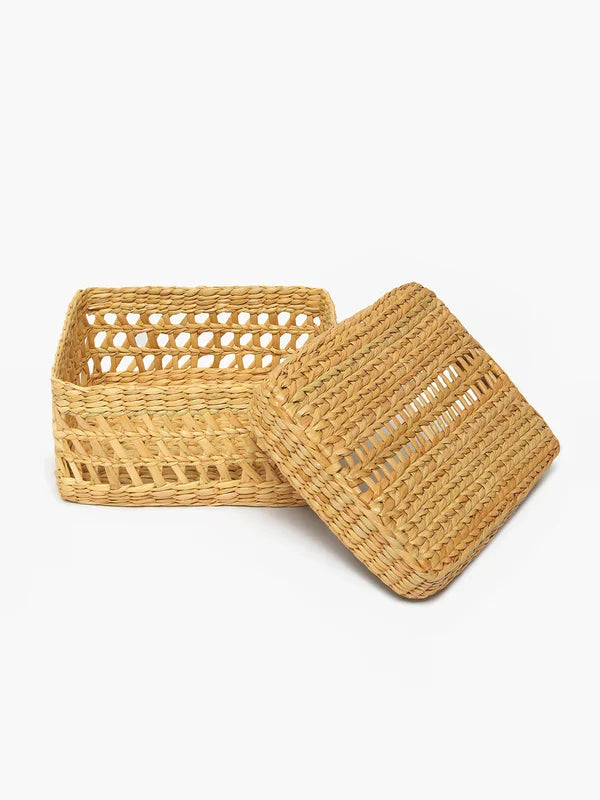 Artisan Seagrass Lid Box for Jewelry, Belts & Scarves