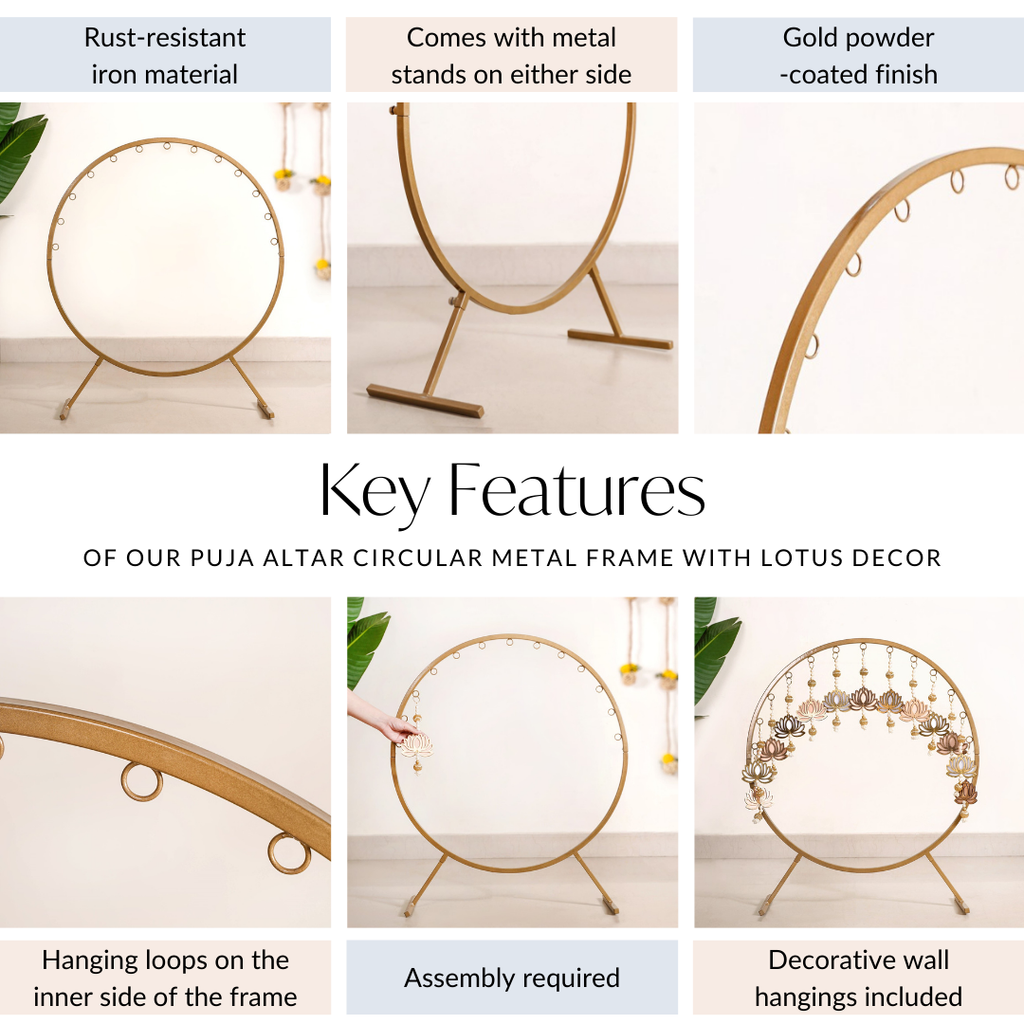 Puja Altar Circular Metal Frame With Lotus Decor 33 Inch Nestasia