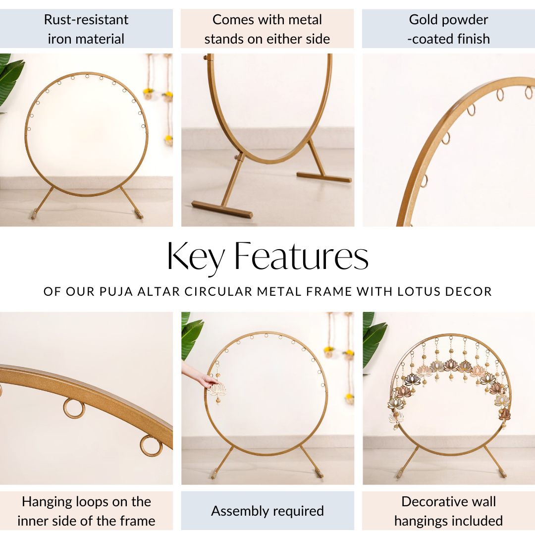 Puja Altar Circular Metal Frame With Lotus Decor 33 Inch Nestasia