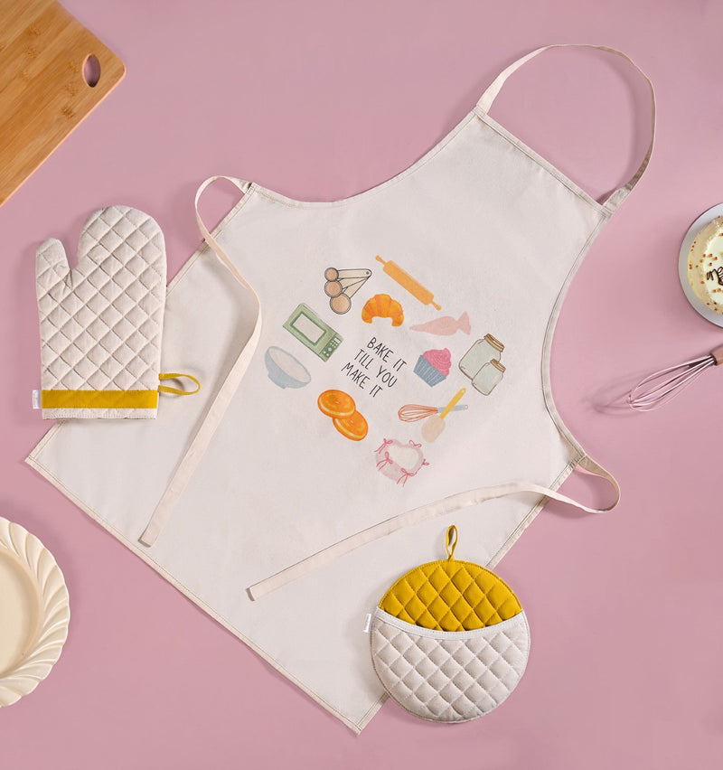 Baker Mode Apron Mitten Pot Holder Set Of 3 Nestasia