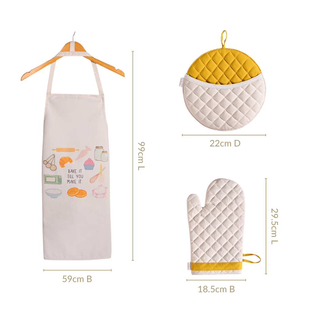 Baker Mode Apron Mitten Pot Holder Set Of 3 Nestasia