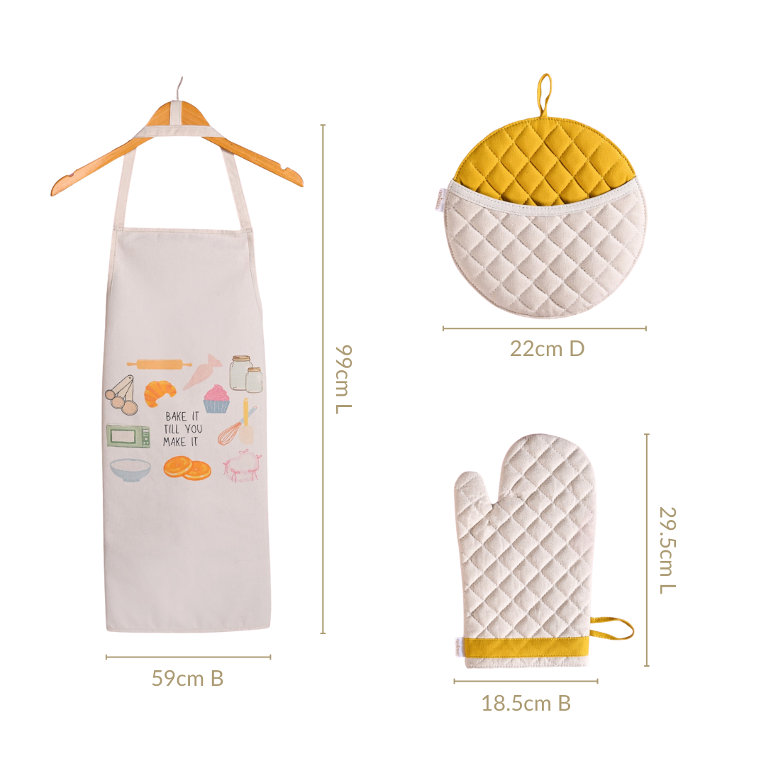 Baker Mode Apron Mitten Pot Holder Set Of 3 Nestasia