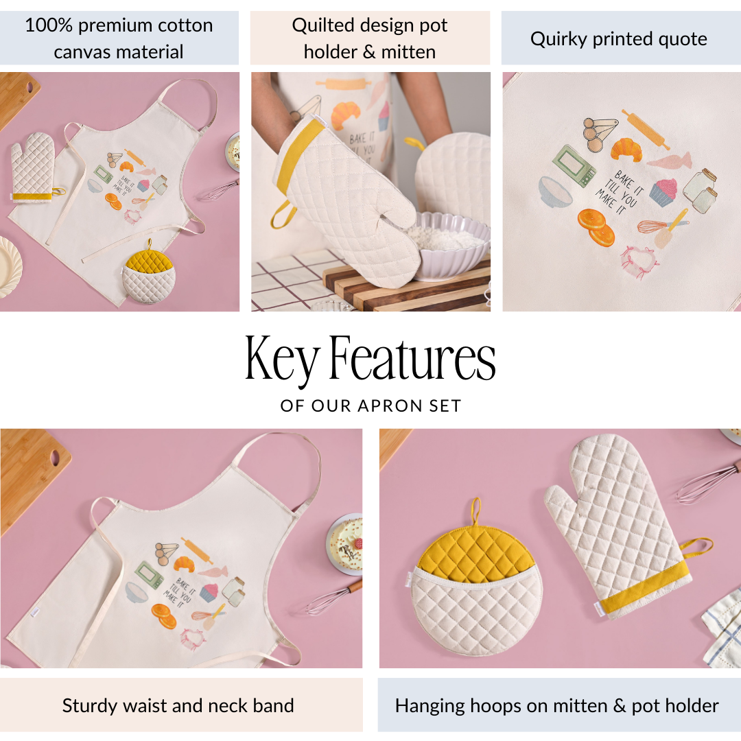 Baker Mode Apron Mitten Pot Holder Set Of 3 Nestasia
