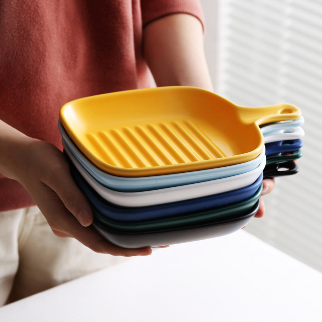 Ribbed Ceramic Baking Plate With Handle Yelllow 250 ml Nestasia