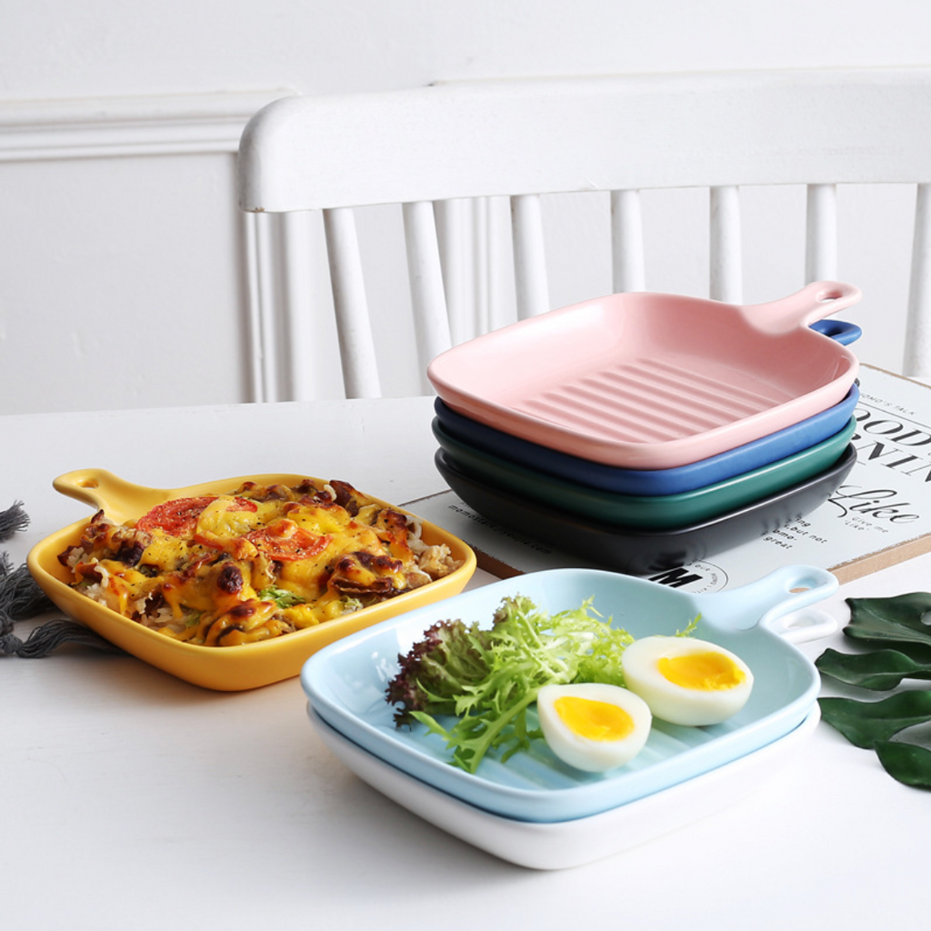 Ribbed Ceramic Baking Plate With Handle Yelllow 250 ml Nestasia