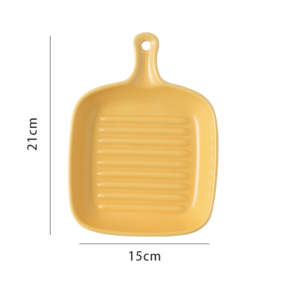 Ribbed Ceramic Baking Plate With Handle Yelllow 250 ml Nestasia